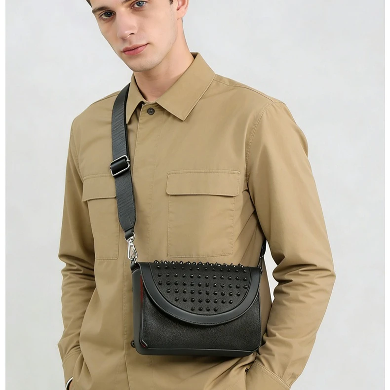 PU leather men's single-shoulder bag - simple, for daily use, square-shaped, cross-body, water-resistant small backpack