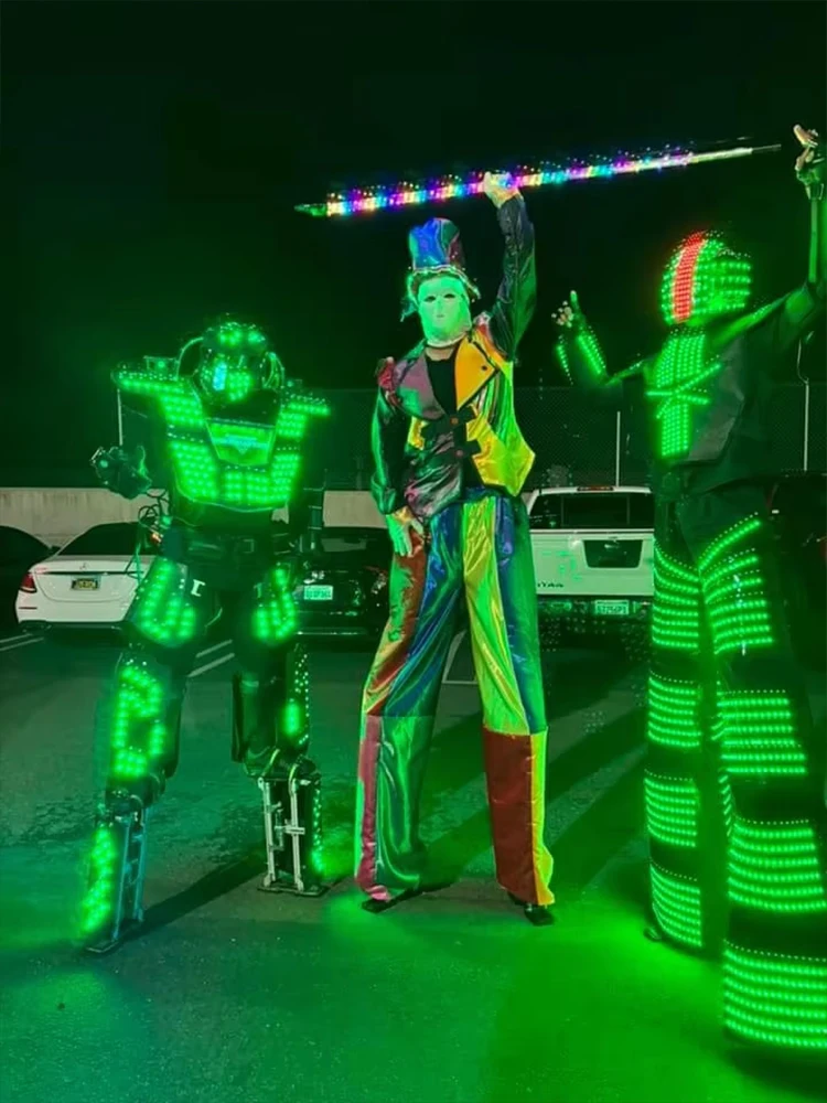 Digital LED Helmet Light UP Robot Costume Clothing Robot Stilts Walker Suit jacket Event Dress