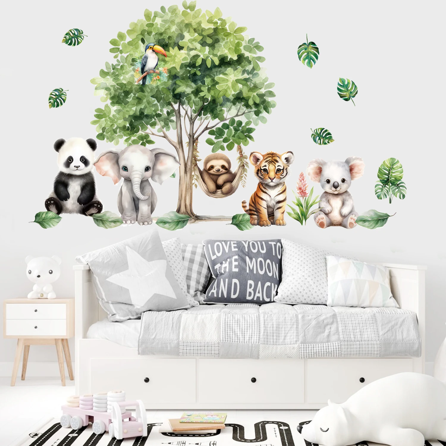 Cartoon Animals Jungle Woodland Wall Decals Wall Stickers for Boys Girls Baby Nursery Kids Bedroom Living Room Classroom Decor