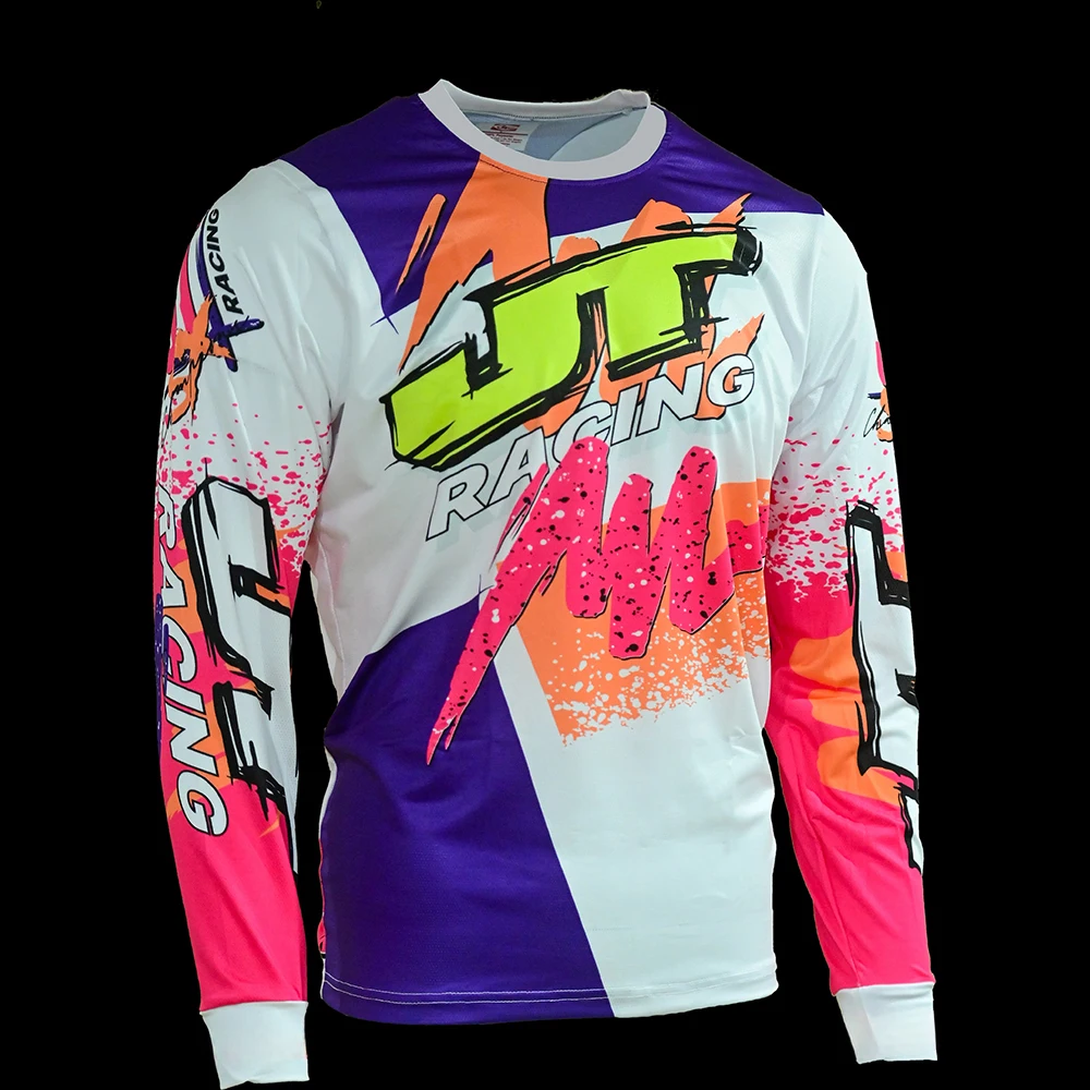 3D Print Colorful Graphic JT Racing Jersey Fashion Cool Outdoor Motorcycle Riding Sports Long Sleeve T-Shirt Loose Crew Neck Top