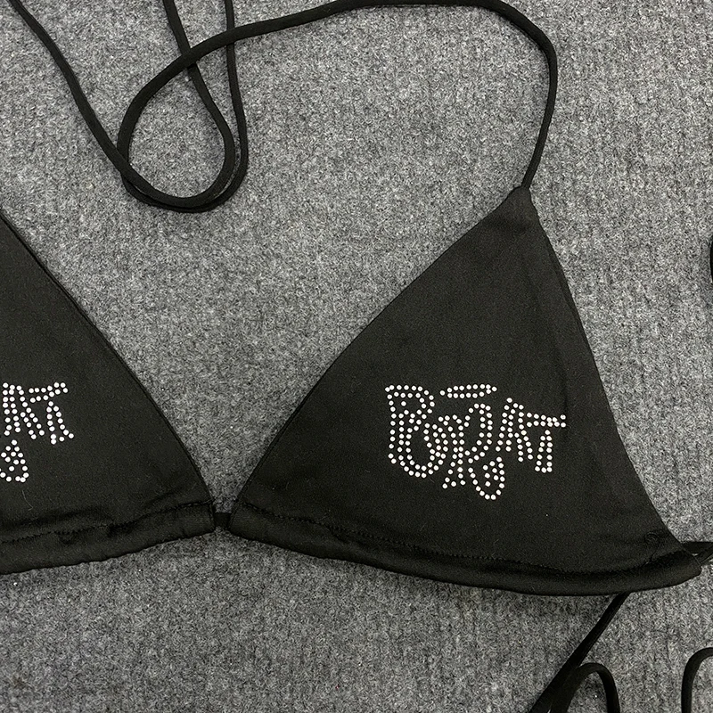 ملابس سباحة للعطلات على شاطئ البحر من American Beach Retro، حزام متباين الألوان، نمط حروف من حجر الراين، قطعتين