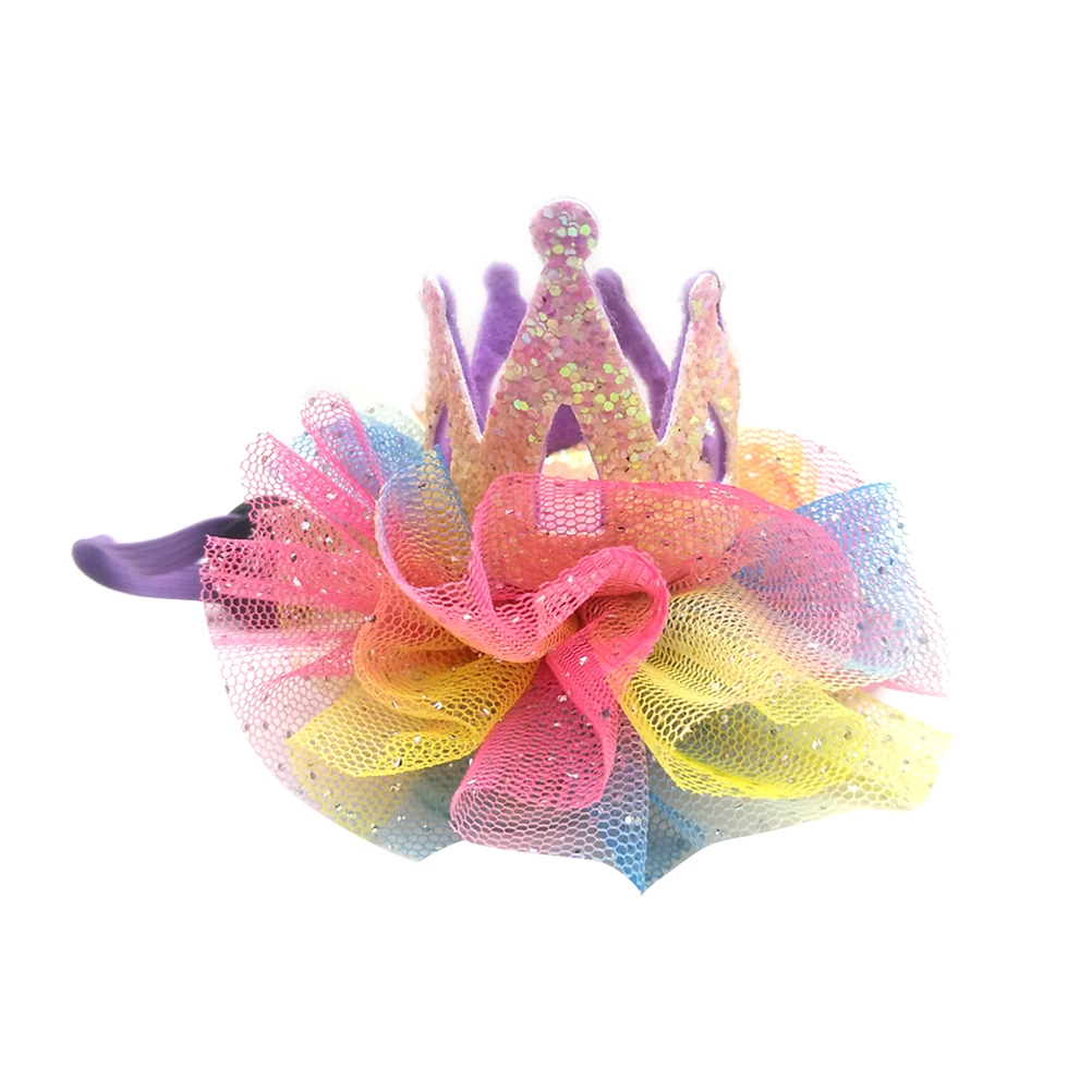 

1pc Gauze Crown Hat Birthday Party Headwear Adjustable For Dogs Cats Cosplay Fancy Dress Parade Photo Shoot