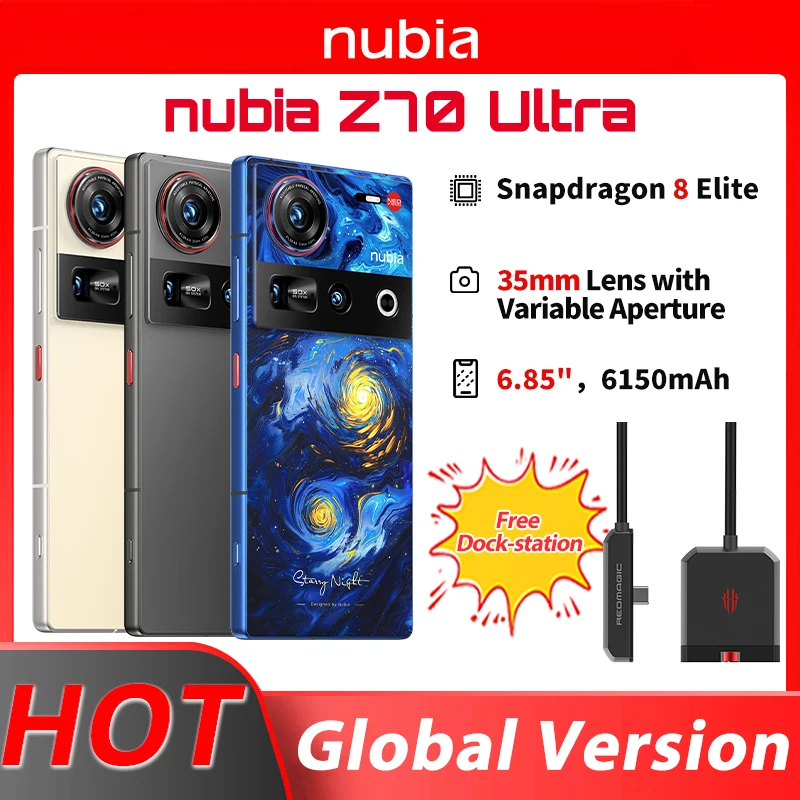 New Original Global Version Nubia Z70 Ultra NX733J Snapdragon 8 Elite 6.85 AMOLED 50MP+50MP+64MP 1.5K HD Display 35mm Lens IP69