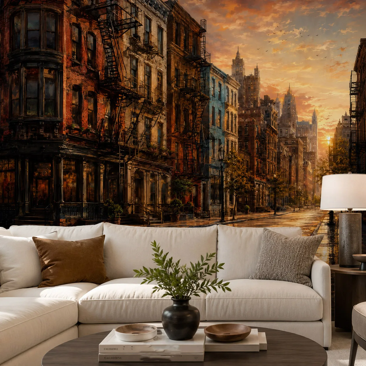 vintage-new-york-street-wall-mural-wallpaper-urban-brick-fire-escape-sunset-living-room-bedroom-non-self-adhesive-paste-required