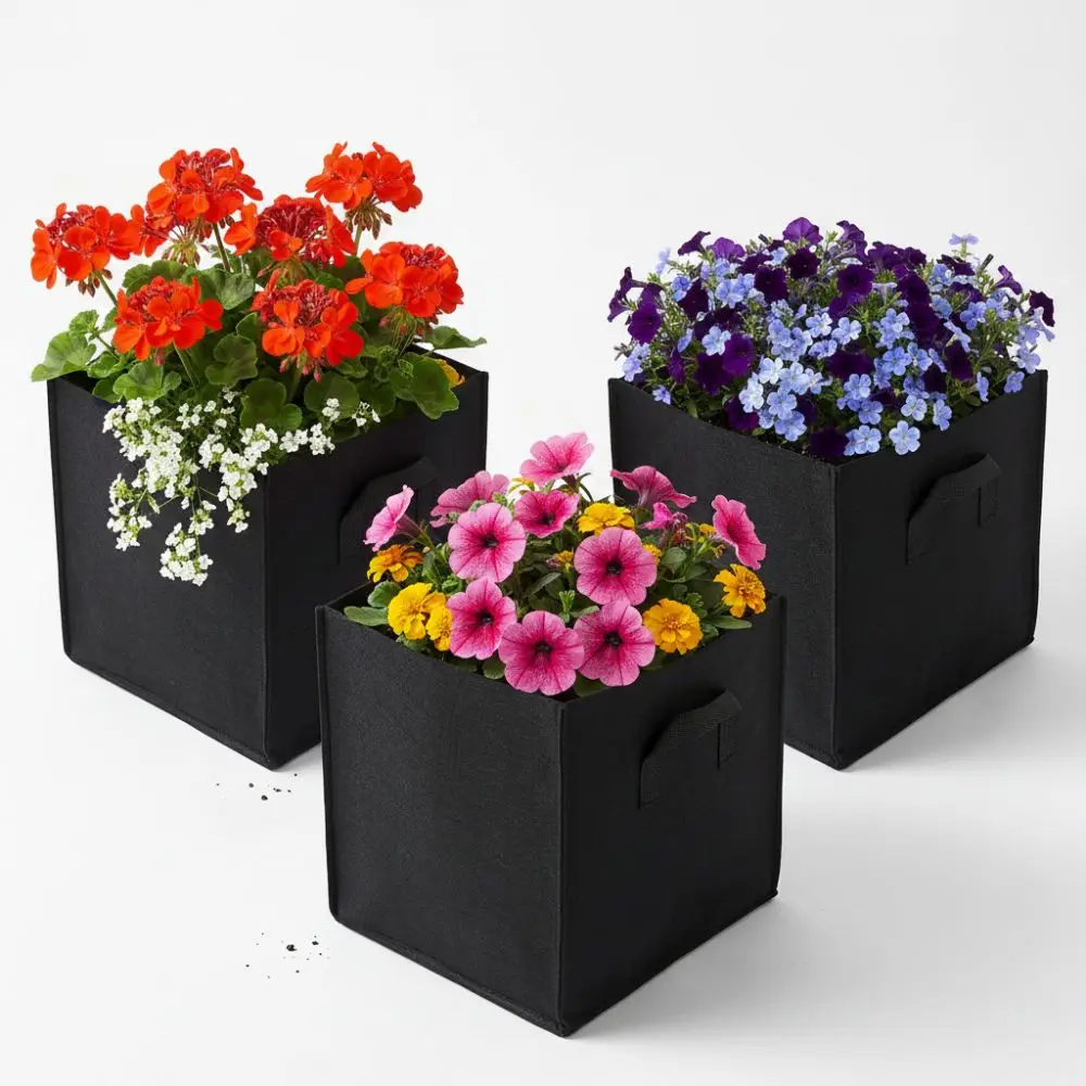 3PCS Durable Felt Growth Bag 20 x 20 x 20 cm Breathable Plant Container Square with Handles Planter Nursery Bag Urban Gardening