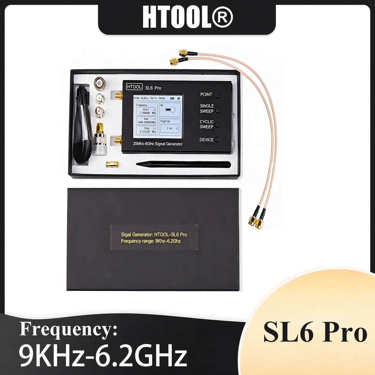 New HTOOL-SL6 Pro Portable Signal Source 9KHz-6.2GHz High Precision Dual Channel Low Phase Noise Signal Generator