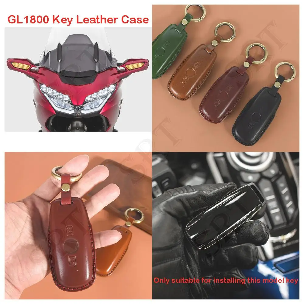 GL1800 Motorcycle Key Leather Cover Case Fits for Honda Gold Wing 1800 2018 2019 2020 2021 2022 2023 Fashion KeyChain KeyRing