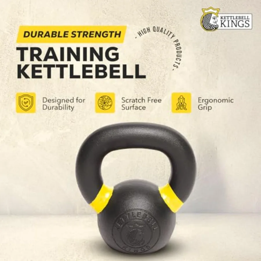 Powder Coated Kettlebell Weights - 9-97 lb Strength Training Kettlebells for Home Gym Use - Black/Red/Blue - Durable Scratch-Re