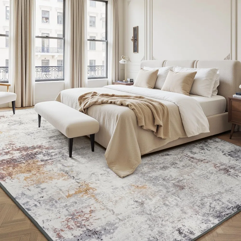 10x14 Washable Area Rugs, Stain-Resistant Low Pile, Modern Neutral Carpet for Living & Dining Rooms