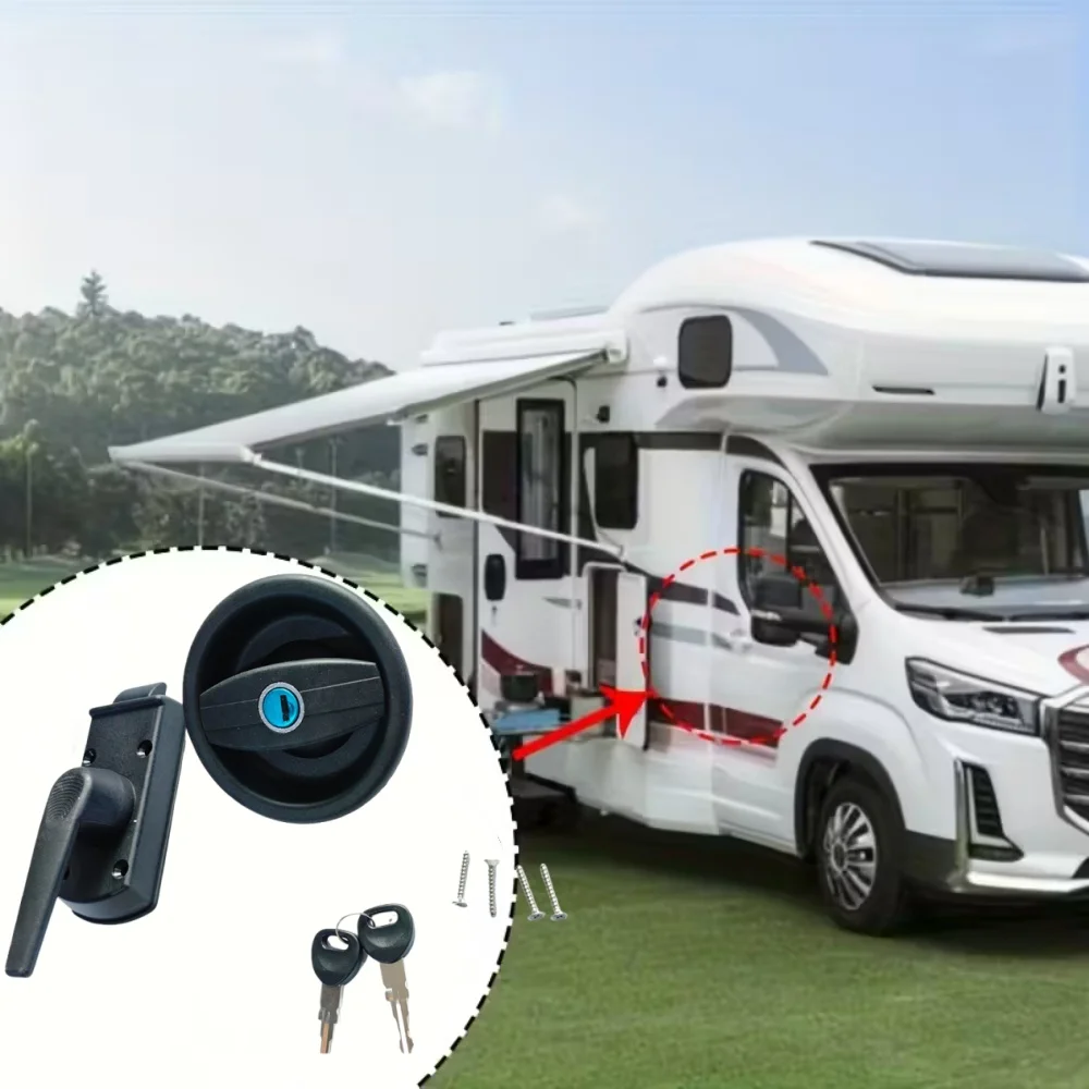 

A Set Zinc Alloy Round Knob Lock With Key For RV Vecam ZadiVehicle Access Wear-Resistant Door Lock C/W Barrel Right Hand Black