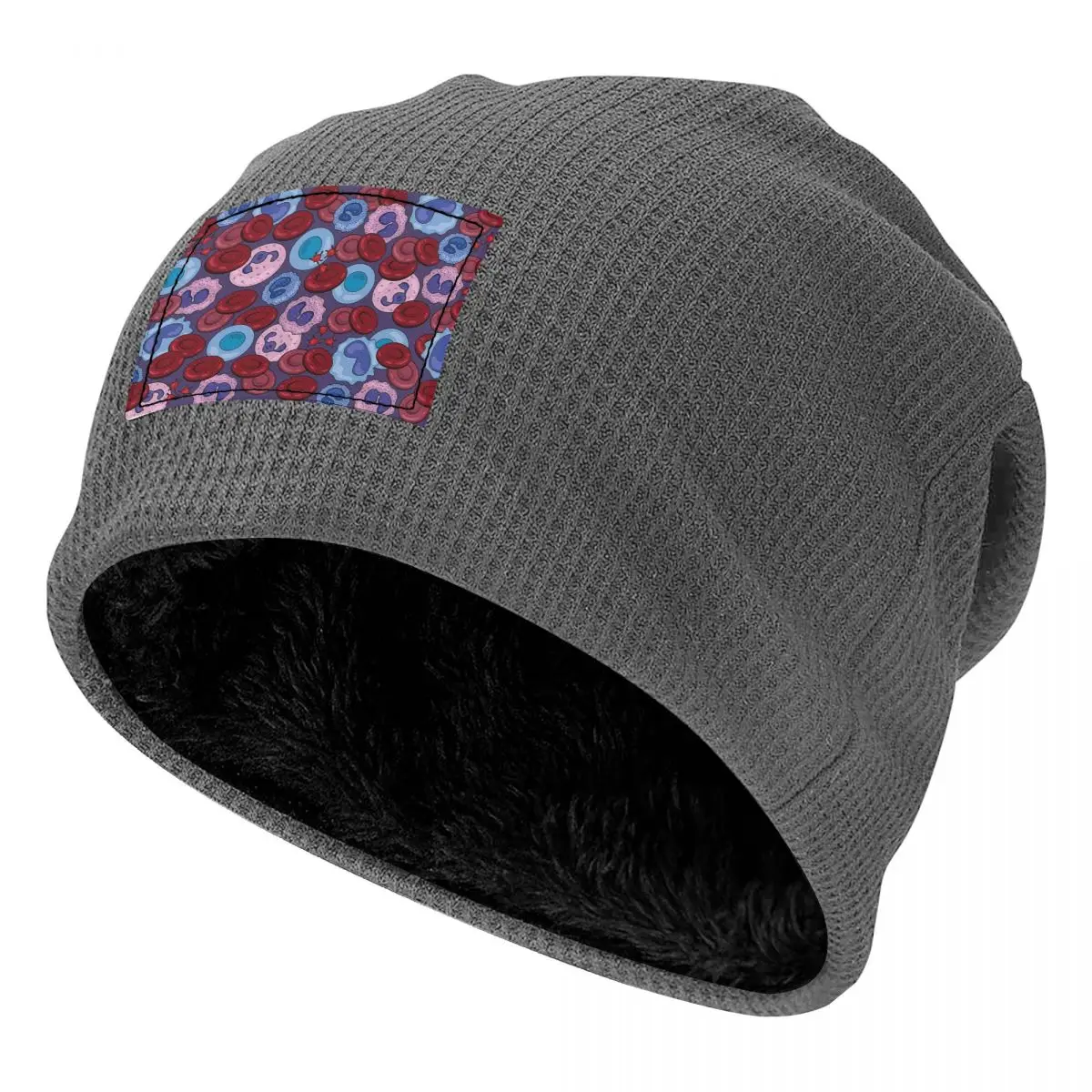 Hematology Blood Cells Medical Laboratory Scientist Waffle Fleece Lined Beanie with PU Leather Patch Unisex Warm Winter Soft Cap