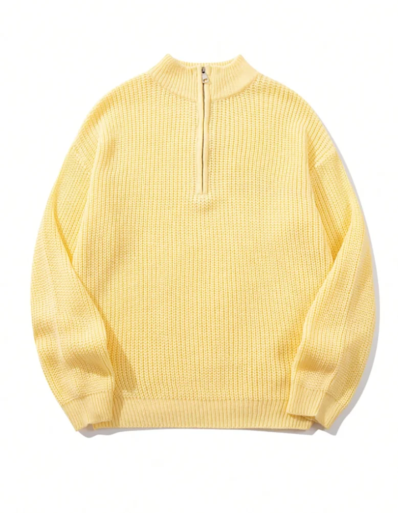 Casual plus size textured commuting loose and versatile stand up collar zipper half open collar pullover long sleeved sweater - view 4