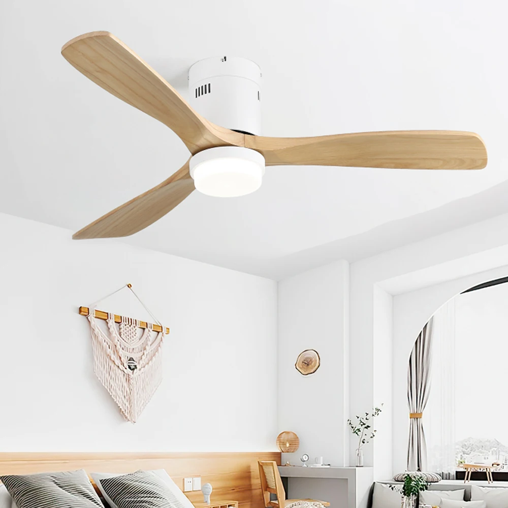 Living Room and Bedroom 52 Inch Decorative Ceiling Fan with Remote Control, White Color, 3 Solid Wood Blades Reversible DC Motor