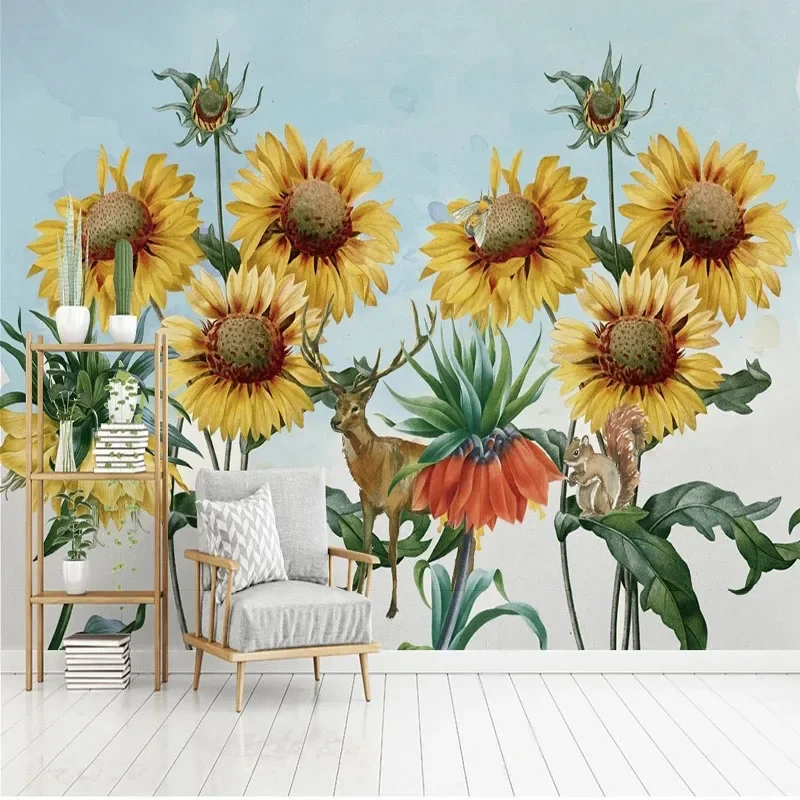 

Custom 3D Modern Pastoral Sunflower Background Wall Wallpaper Mural Painting Papel De Parede Tapety Fresco Papel Pintado De pare