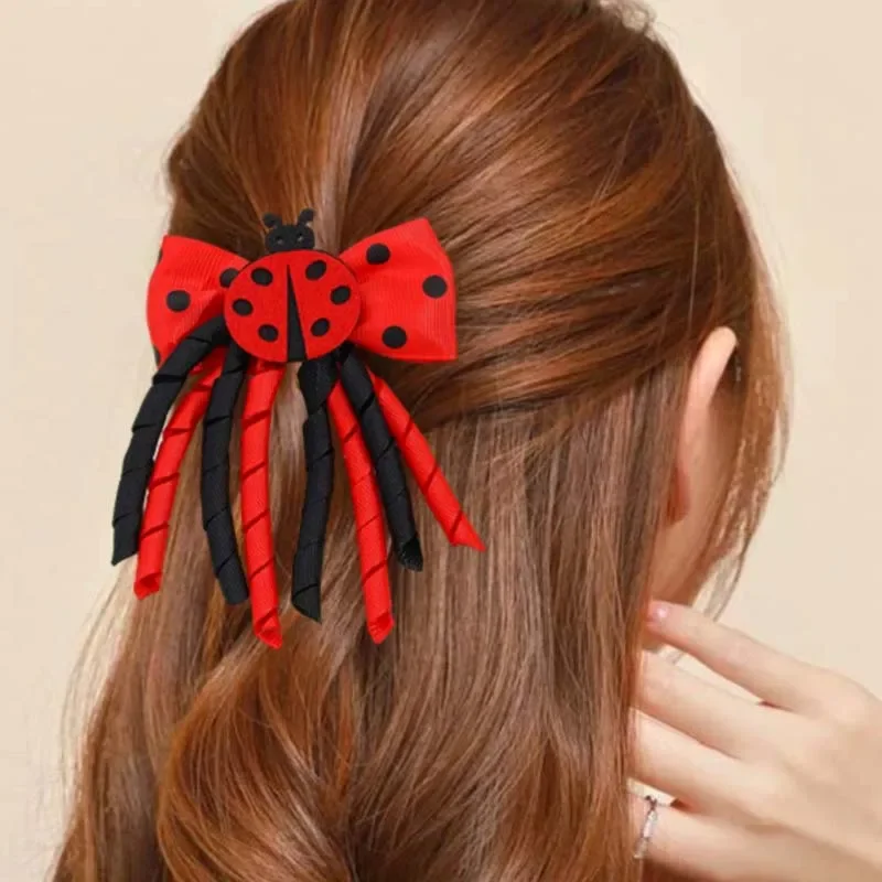 ncmama 2Pcs New Ladybug Hairpins For Women Girls Cute Curling Tassel Hairclip Hairgrips Barrettes Headwear Hair Accessories Gift