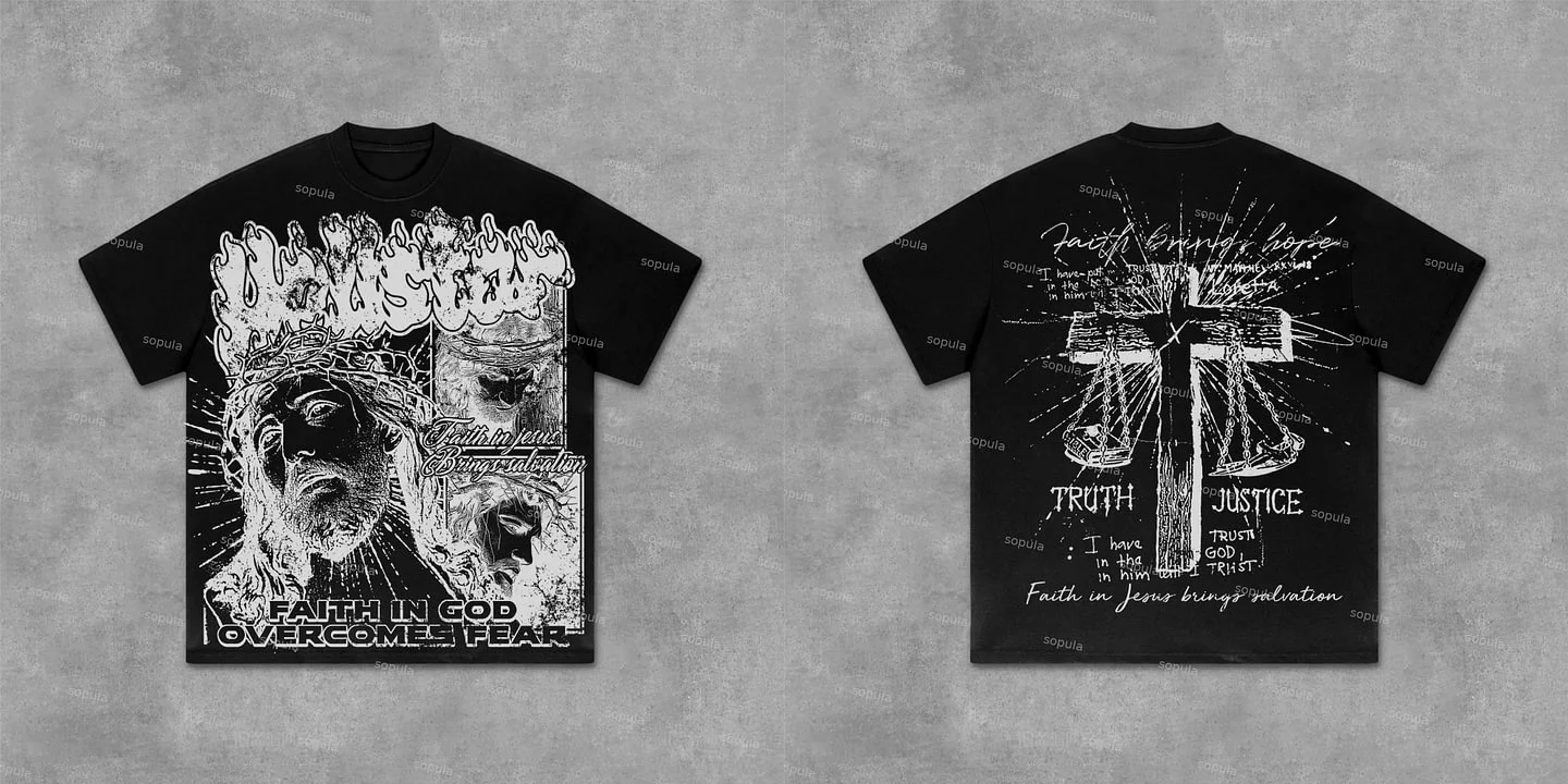 

Jesus & God New Vintage Old Graphic Cotton T-Shirt Casual Comfort Men's and Women's Same Style Oversized T Shirt