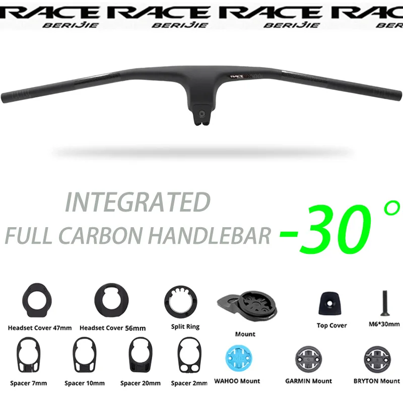 

RACEIntegrated MTB Handlebar -30° Full Carbon Fibre XC Cross Bike Handlebar Mountain Length 70/80/90/100MM Bikes Accessories