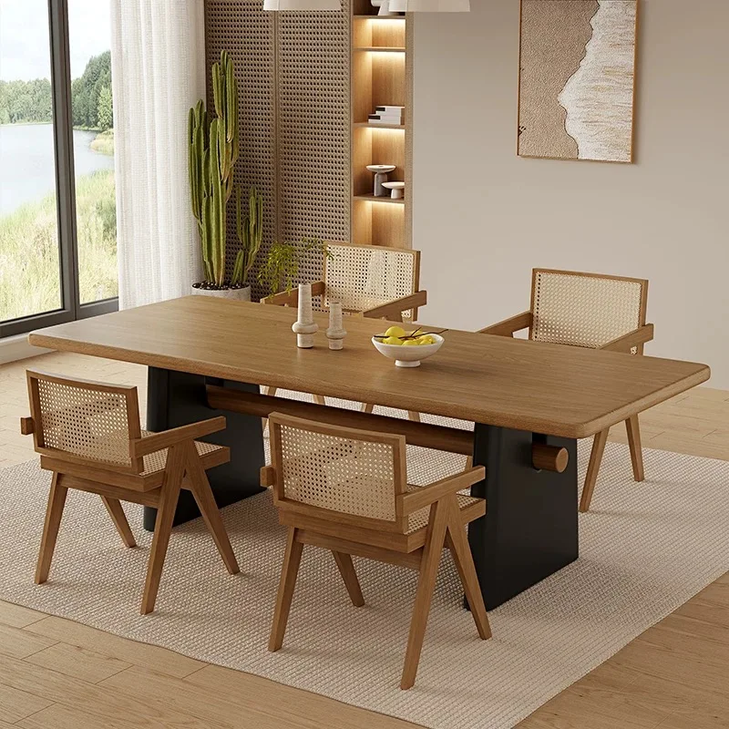Modern 4 6 8 Seater Rectangular Natural Solid Wood Dining Set Dining Room Furniture Dining Table