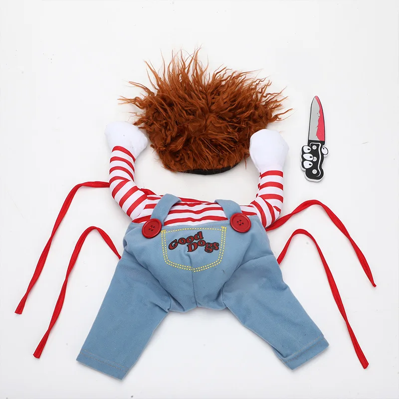 Halloween Dog Cosplay Chucky Costume Pet Dress Up Cats Dogs Clothes for Small Dogs Boy Wig Hat Halloween Cosplay Christmas Party