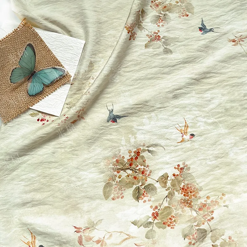 1 Meter Chinese Style Swallow Plum Blossom Print Brocade Cotton Fabric Qipao Hanfu Dress Tablecloth Handmade DIY Craft Material
