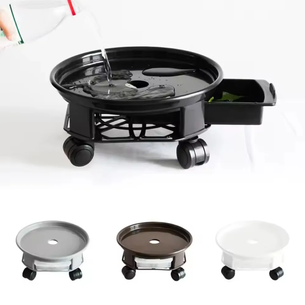 

360-degree Rolling Movable Flower Pot Tray Round Non-Slip Universal Wheel Flower Pot Base with Water Tray Stable