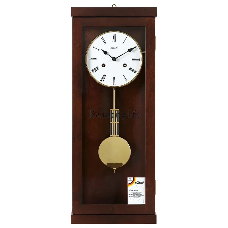 New Living room mechanical pendulum clock solid wood simple square wall hanging retro timepiece