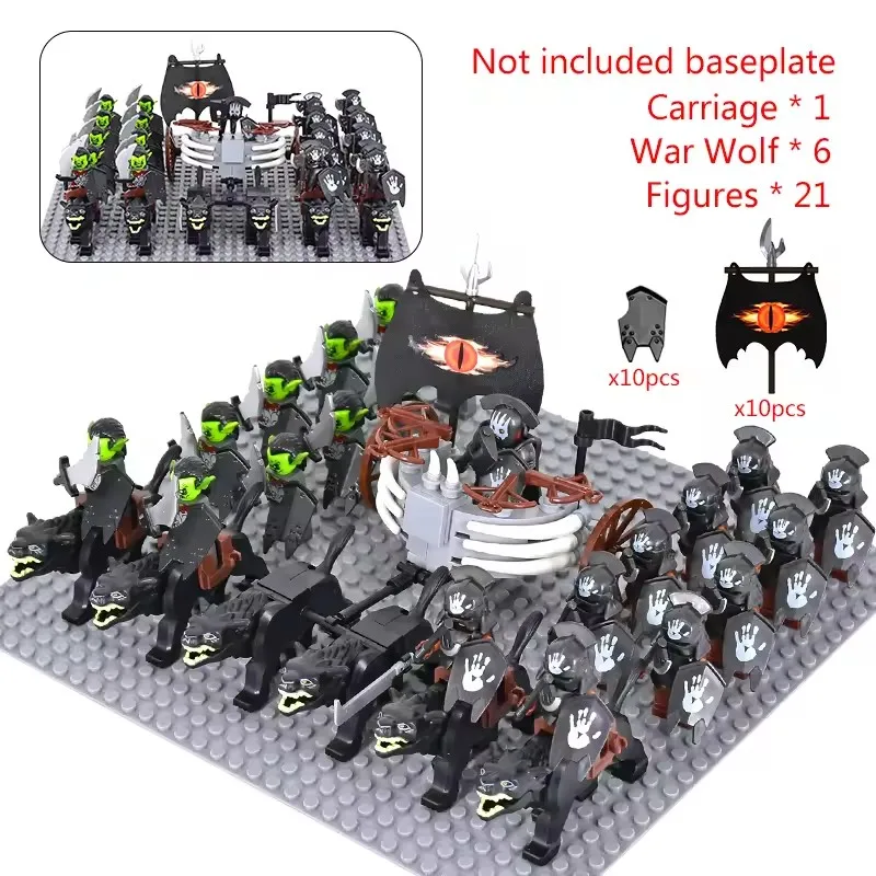 MOC Mittelalterliche LOTR Figuren Schwarze Wölfe, Montierte Streitwagen Legion Lotte Actionfiguren Bausteine Spielzeug
