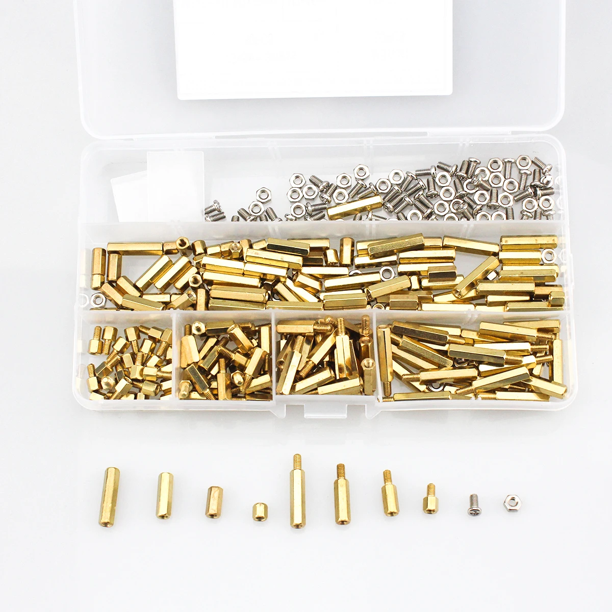 300pcs M3 Stainless Steel Screw Nut Brass Spacer Column Isolation Column Stud Combination 10 Specifications With Box