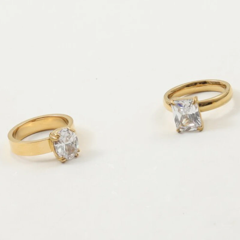New Fashion Stainless Steel Oval/Square Ring for Women PVD Gold Plated Wedding/Engagement Jewelry