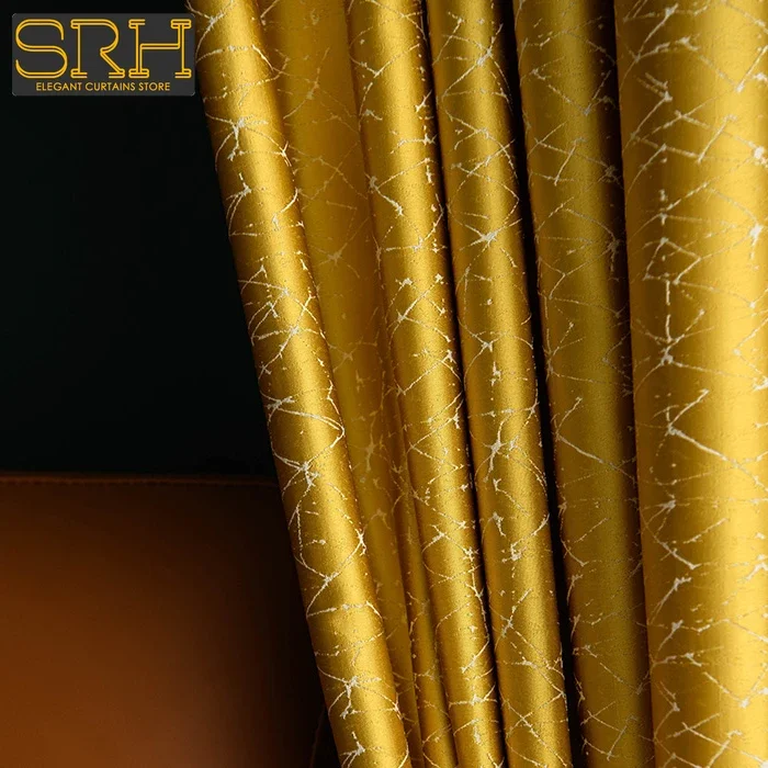 Modern Light Luxury Golden Yellow Curtains Simple Solid Color Texture Jacquard Cloth Living Room Bedroom Window Decor Custom