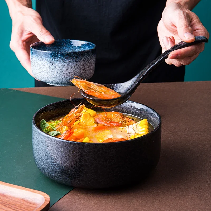 LingAo-Vajilla de cerámica creativa japonesa, tazón de sopa, tazón de fideos