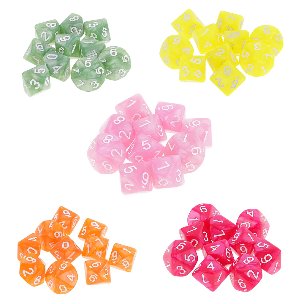 MagiDeal 10Pcs ลูกเต๋า10ด้าน D10 Polyhedral ลูกเต๋าสำหรับเกมตารางสำหรับผับคลับเกมอุปกรณ์ Dungeons และมังกรตารางเกม