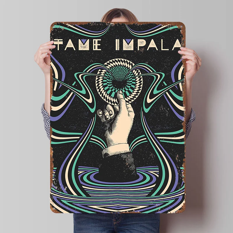 Tame Impala Psychedelic Printed Poster Customized Wall Art Retro Vintage Metal Tin Signs for Home Decoration Bedroom Desk Decor
