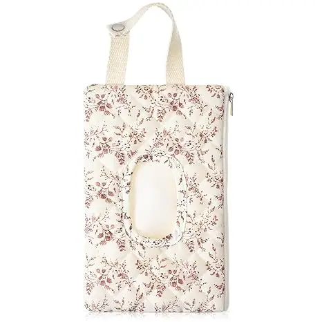 

Floral Car Tissue Holder, Hanging Tissue Box Holder for Car, Reusable Tissue Storage Bag for Travel (Beige)