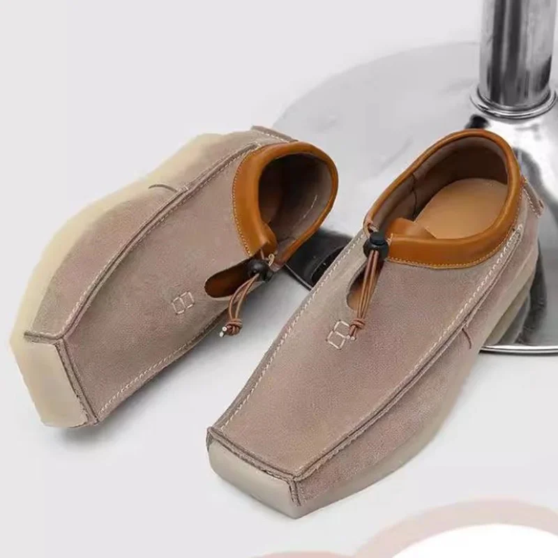 New Summer Style Men's Casual Leather Shoes Handmade Slip-on Square-toe Loafers Summer Men Suede Shoes Flats Slippers Mules