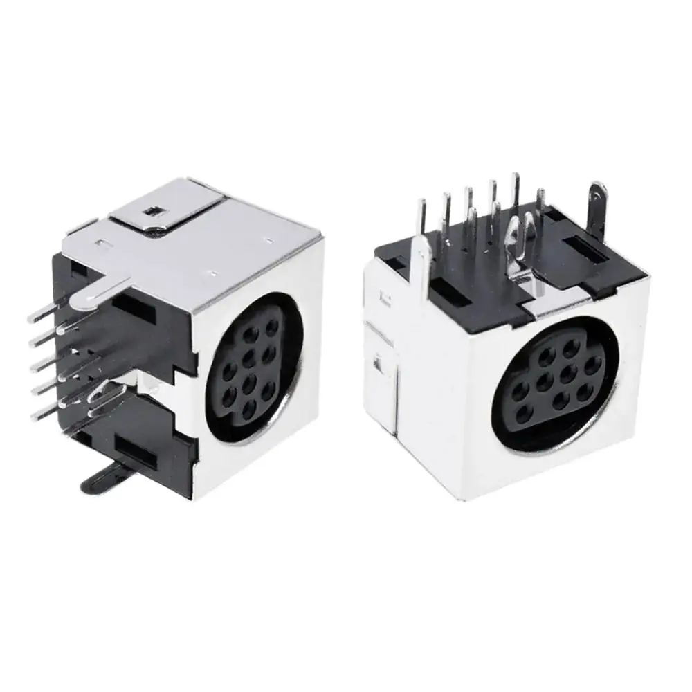 50Pcs Shield Right Angle through hole Mini Circular DIN Receptacle Socket LCD TV S-video 9 Pin Mini Din Socket Connector