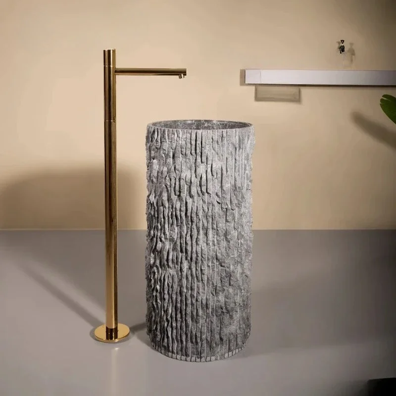 

Персонализированный умывальник от пола до потолка, серый мраморный колонный умывальник на поверхности колокола, модный и простой