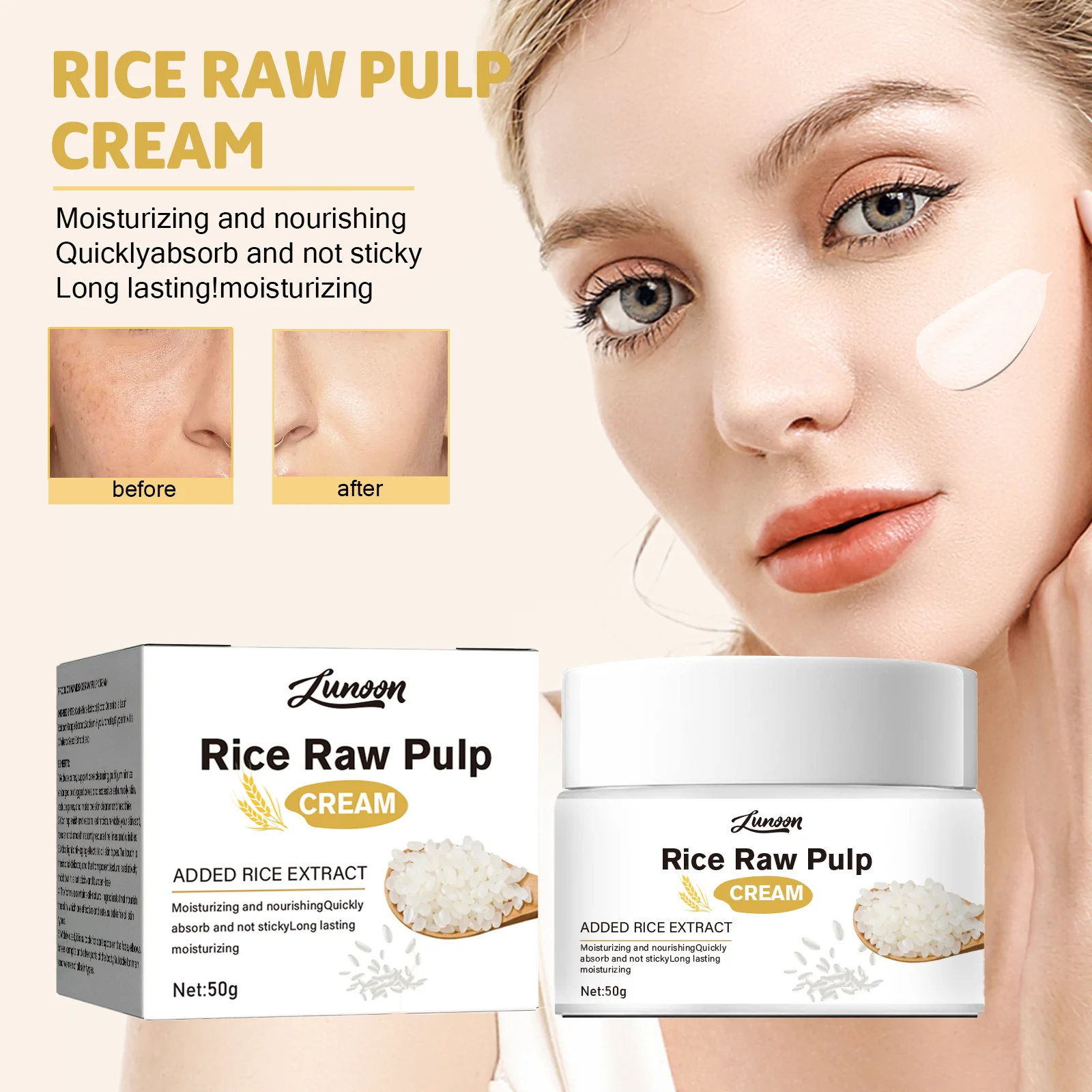 

LUNOON Moisturizing Cream Improves rough skin Brightens dull complexion Reduces fine lines Maintains skin hydration Skin Care