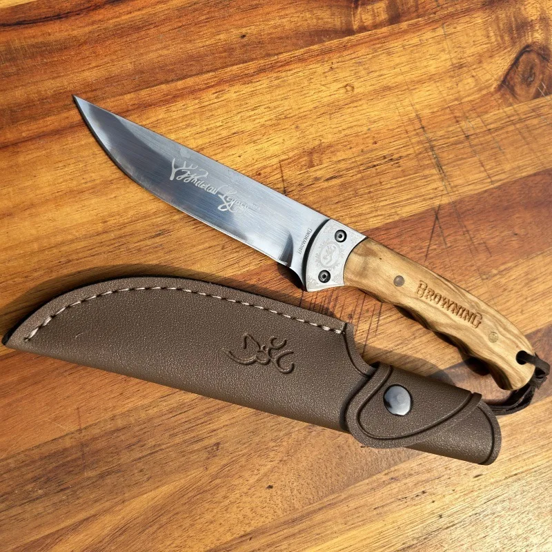 Outdoor Tactical Pocket Knife For Men High Hardness Survival Self Defense Portable Knife Hunting And Fishing Pear Wood Handle