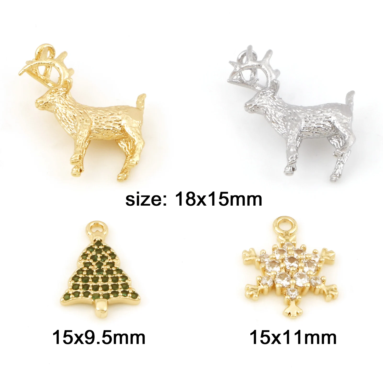 1pc Copper Christmas Charms Gold Color 3D Christmas Elk Tree Snowflak Pendant DIY Necklace Women Party Jewelry Findings Gifts