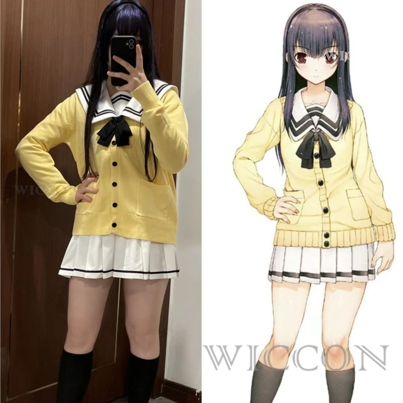 Anime You and ME and Her: A Love Story Muko Aoi MIYUKI Cosplay Costume Girl Shirt Skirt Sweater JK Uniform Wig Halloween Costume