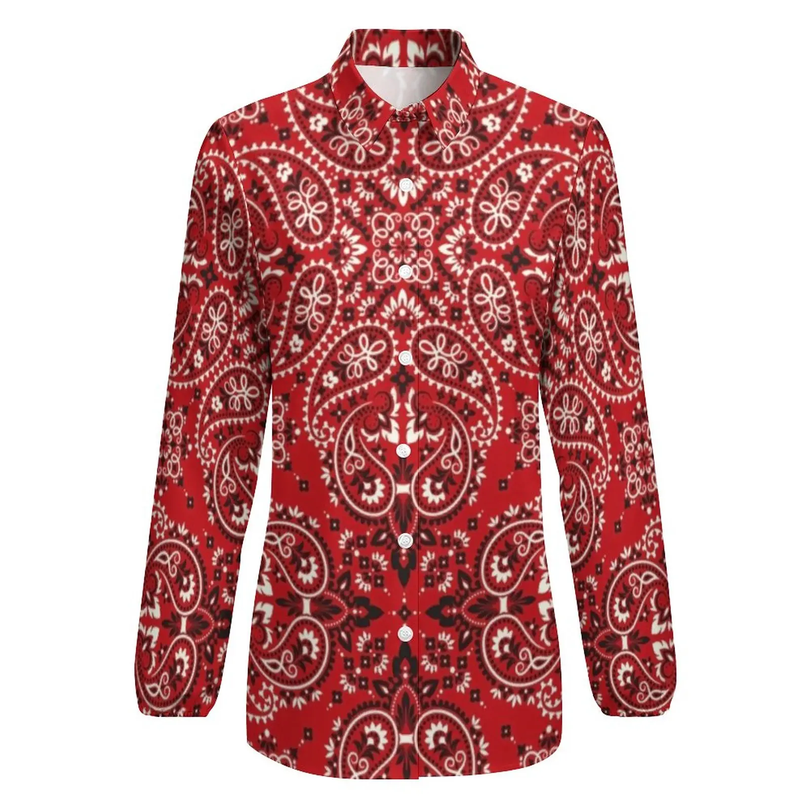 Vintage Paisley Blouse Women Bandana Style Print Streetwear Loose Blouses Long-Sleeve Retro Shirts Printed Top Big Size 2XL 3XL