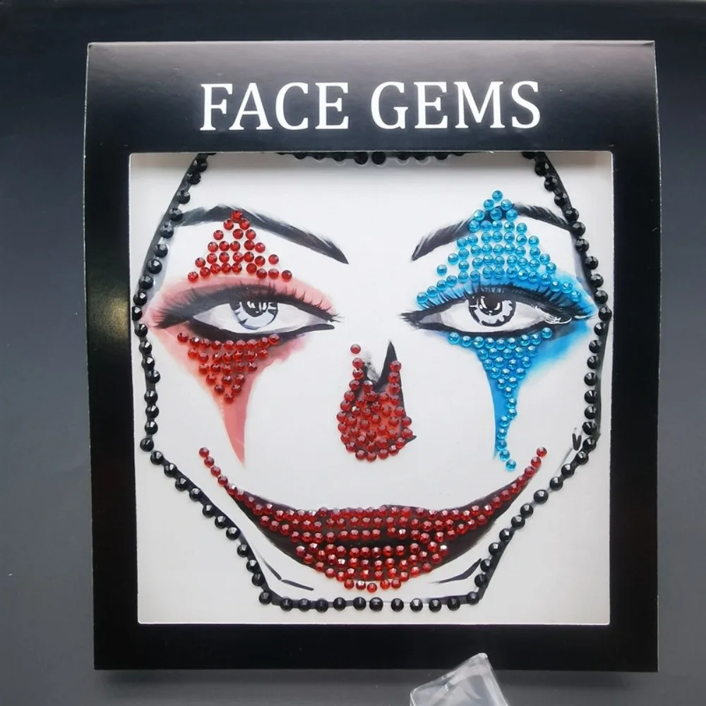 3D Resin Face Rhinestone Sticker Colorful Clown Makeup Halloween Fake Tattoo Halloween Decor Shiny Jewelry Face Sticker