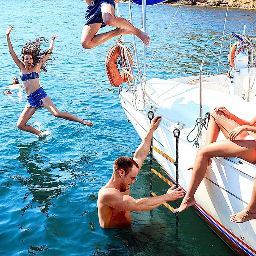 4 Step Boat Rope Ladder Folding Marine Rope Ladder Portable Rope Boarding Ladder for Inflatable Boat Kayak Motorboat Canoeing