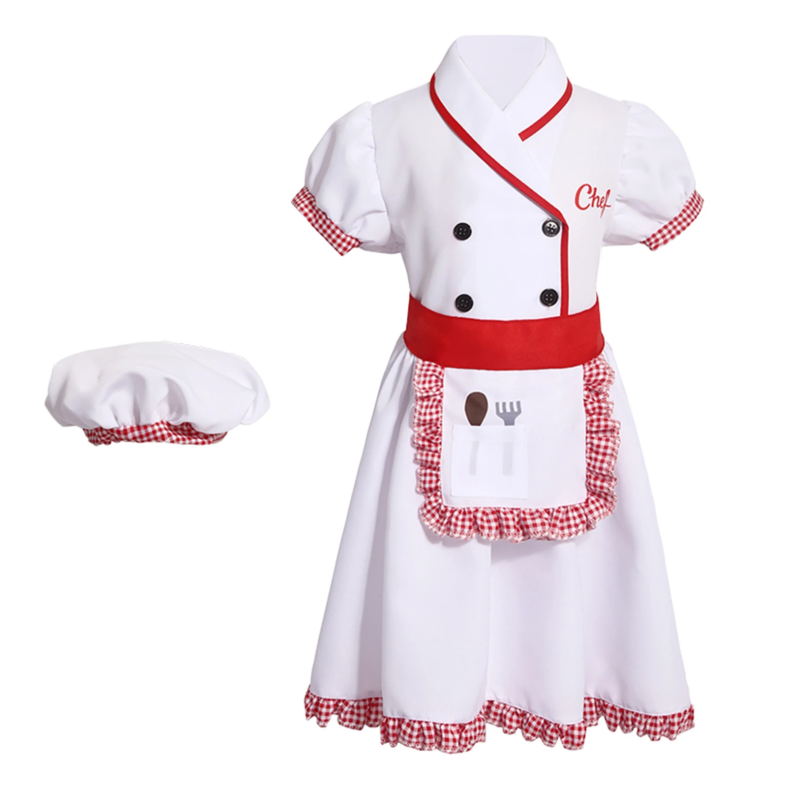 Kids Girls Boys Kitchen Cooking Uniform Chef Costume Hallloween Cosplay Play House Performance Outfit Cook Shirt Dress Apron Set