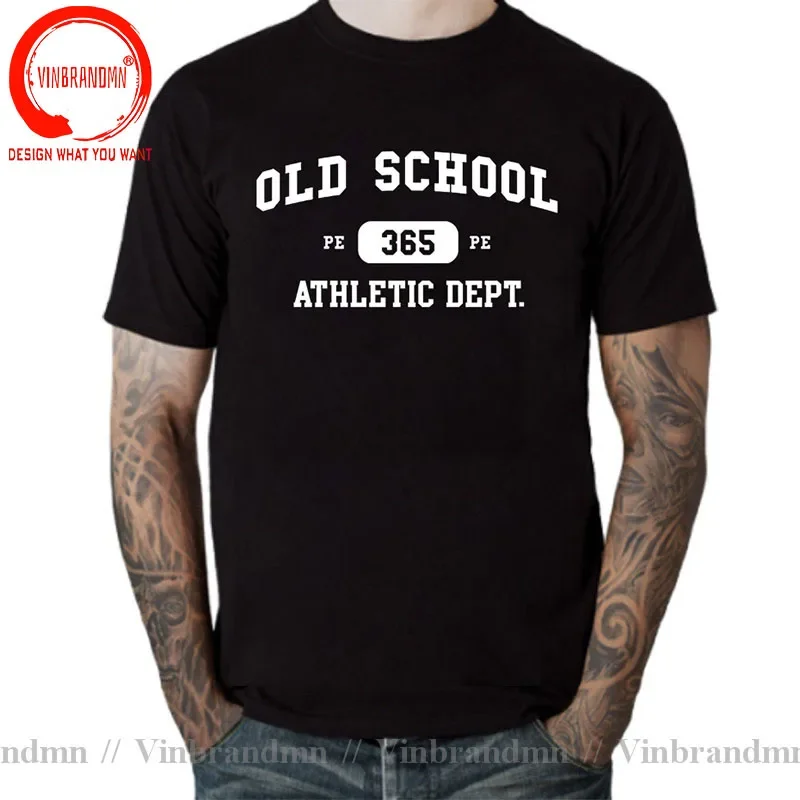 Old School Pe 365 Athletic Dept Print T Shirt Men Shoulder Drop Tee Clothes Brand Cotton O-neck Tops Harajuku Men Sports T-Shirt