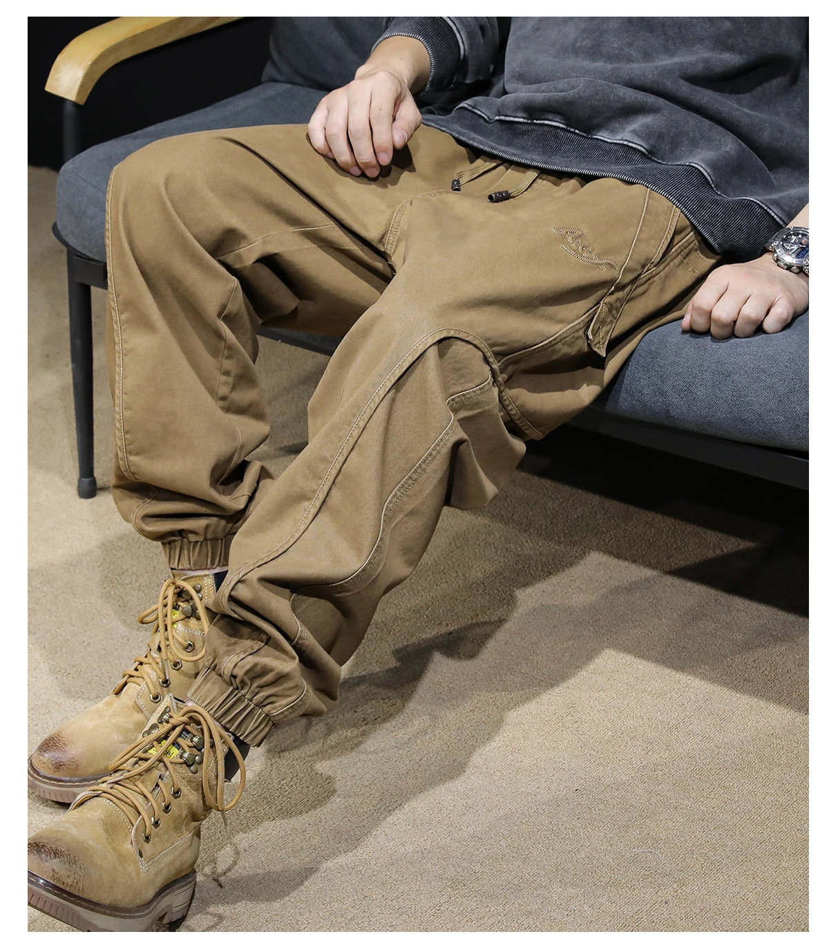 Men's Cargo Pants Casual Hip Hop Hit Color Multiple Pockets Trousers Streetwear Ribbons Techwear Sweatpants oversized