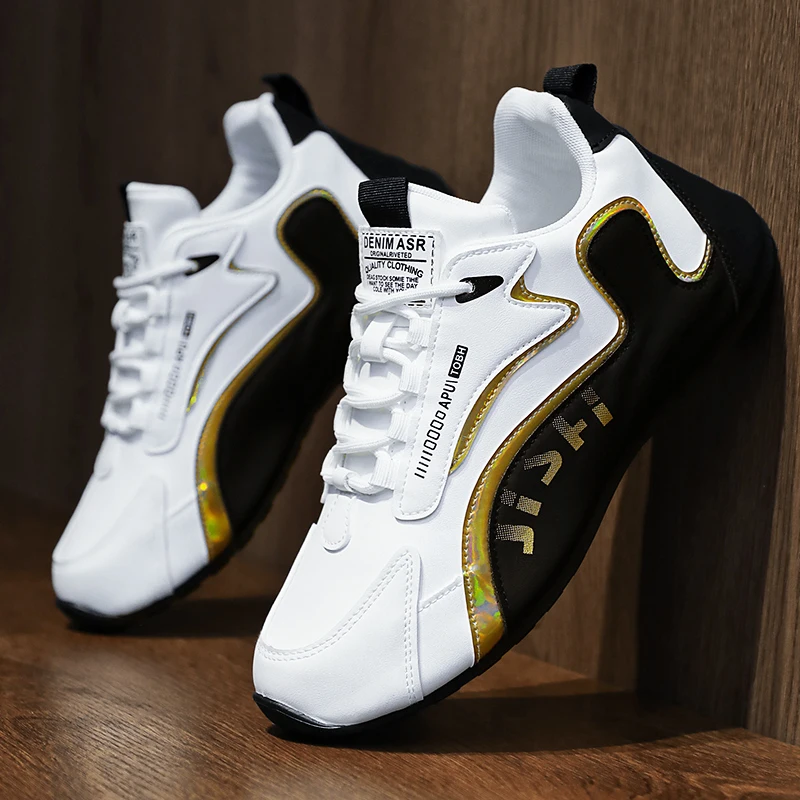 Black White Color Block Dad Shoes Soft Sole Shock Absorbing Breathable Lightweight Non Slip Daily Commute Running Sneakers For Men