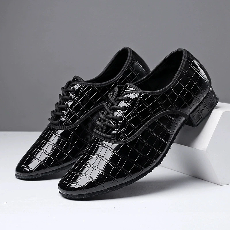 

Leather Latin Dance Shoes For Men Modern Square Dance Shoes Breathable Sneakers Ballroom Shoes Stone Patterned Sports Shoes