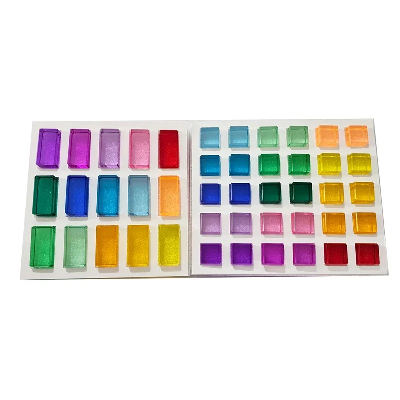 Acrylic Lucent Transparent Rainbow Color Gem Cubes Stacking Building Blocks Light Shadow Toy Sensory Toys for Kids Gift